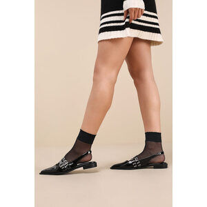 Lulus Cambell Black Patent Studded Buckle Slingback Flats - Size 8.5